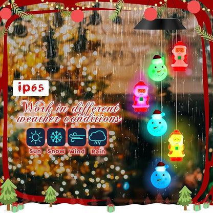 GlikCeil Christmas Solar Wind Chimes 27.5Inch Christmas Decorations Outside Waterproof Hanging LED for Yard, Porch, Patio, Party, Color Changing Lights