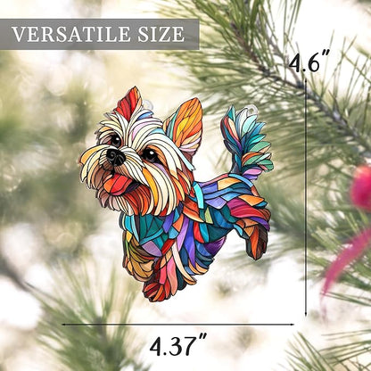 Colorful Dogs Acrylic Suncatcher Ornament for Window Decor, Acrylic Suncatcher Window Hanging Decor, Dog Lovers Gifts for Women, Dogs Christmas Ornaments for Tree Hanging (Yorkshire)