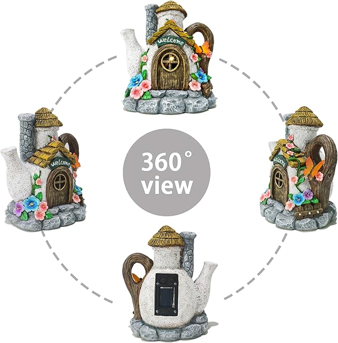 Suyorpe Fairy Garden Houses Solar Decor - Garden Statues Teapot House for Patio, Yard, Balcony Decoration, Outdoor Decor Yard Gifts for Mom Women
