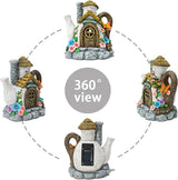 Suyorpe Fairy Garden Houses Solar Decor - Garden Statues Teapot House for Patio, Yard, Balcony Decoration, Outdoor Decor Yard Gifts for Mom Women
