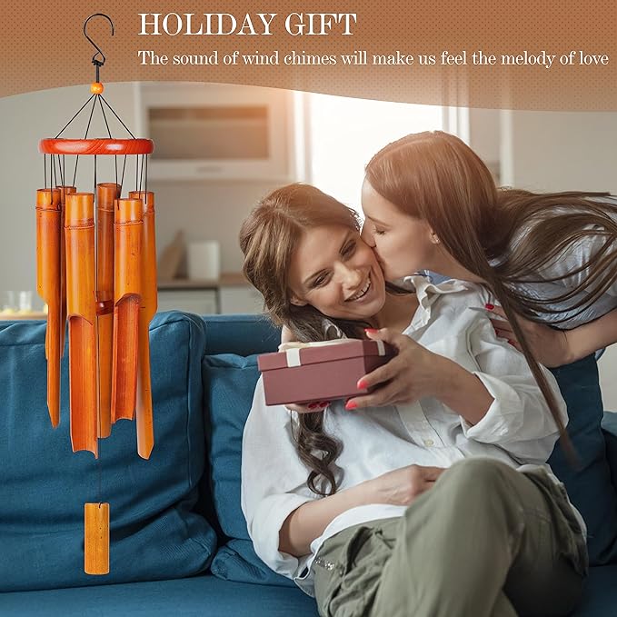 Bamboo Wind Chimes 38" 6 Tube, Handcrafted Wooden Wind Chime Bring a Unique and Soothing Melody, Create a Zen Atmosphere for Outdoor Indoor Decor, for Sympathy, Memorial