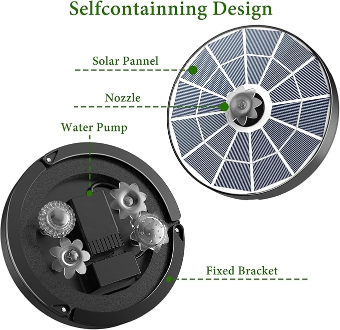 AISITIN 3.7W Solar Bird Bath Fountain Pump, 7.1" Solar Powered Water Fountain Pump for Garden, Ponds, Pool, Fish Tank, Aquarium and Outdoor