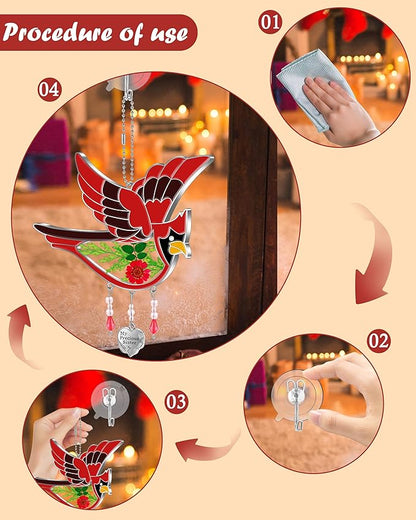 KY&BOSAM Cardinal Suncatcher My Precious Sister Hand-Painted Sun Catcher for Windows Hangings Wind Chime with Pressed Drived Flower Birthday Gifts for Sister Mothers Day Valentine's Thanksgiving Decor