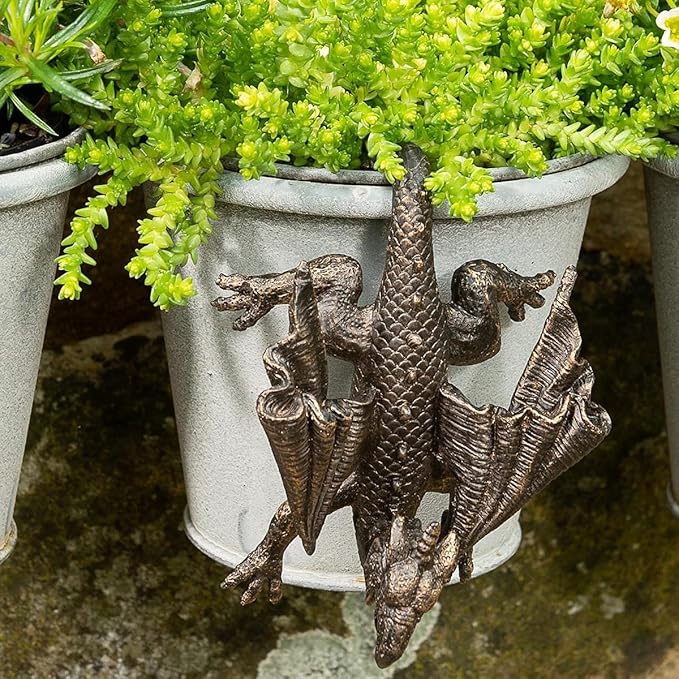 Dragon Planter Pot Hugger, Flower Climbing Animal Figurine, Resin Hanger Statue and Decorative Sculpture for Vase, Garden Outdoor Patio Lawn Yard Decor