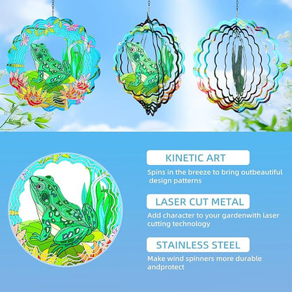 Frog Wind Spinners Outdoor Hanging 3D Frogs Wind Sculpture Outdoor for Silhouette Decoration Gifts,12 Inch Stainless Steel Wind Spinner for Yard, Porch,Balcony,Home,Patio,Spring Garden Decor