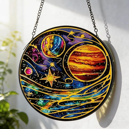 Stained Glass Sun Catcher,Planet Glass Window Hanging Garden Decor,Sun Catchers Indoor Window,Whimsical Decoration for Home Backyard Patio Lawn Porch with 6.3 INCH