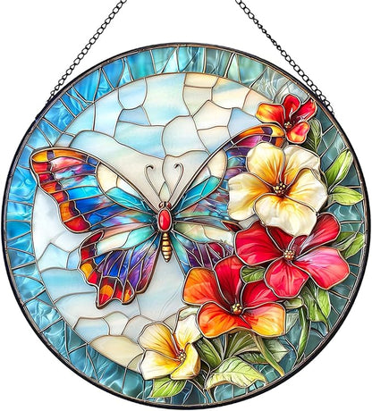 Butterfly Stained Glass Sun Catcher for Window Hanging, Blue Butterfly Suncatcher for Indoor Window Decoration, Stained Glass Window Hanging for Women, Mom 7.9"