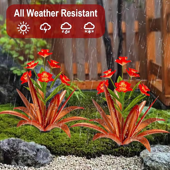 TOMBABY Huge Metal Agave Plants Outdoor Decoration Outdoor Garden Decorated with Flowers Mexican Yard Art Plant Garden Gift (2 Big red)