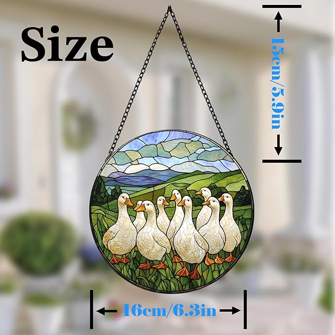 Stained Glass Window Hanging White Ducks Suncatcher Colored Glass Suncatcher for Indoor Garden Decoration Christmas Home Decor Gift for Women Men Wife Aunt and Mom (6.3x6.3in)
