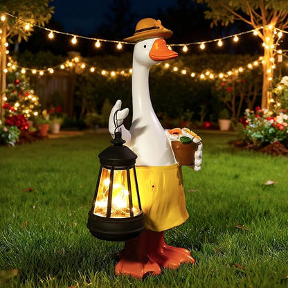 Goose Garden Statues Porch Goose Statues with Solar Lantern Spring Yard Lawn Front Porch Home Outdoor Decoration Duck Mother's Day Easter Christmas Birthday Gifts for Mom Women