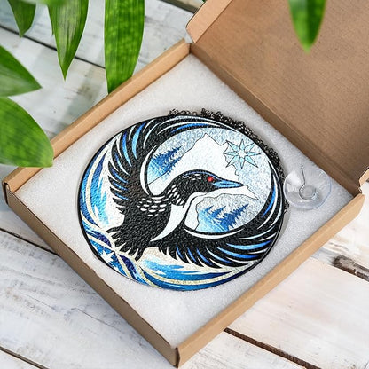 Common Rebel Loon Stained Glass Suncatcher, Custom Loon Bird Stained Glass Suncatcher Indoor Window with Crystal, Black Birds Sun Catcher Decor Window Hanging, Bird Lover Gifts for Women, Grandma, Mom