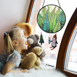 TNUW Fern Plant Stained Glass Window Hanging, Gifts for Plant Lovers Sun Catchers Indoor Window Glass Round Wall Art Decor, Fern Botanical Wall Hanging Decorations, 7.9＂x7.9＂