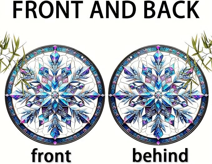 Banax Snowflake Hanging Stained Glass for Windows,23cm/9 inch Hand-Painted Sun Catcher Garden Hangings Christmas Mother's Day, Valentine's Day Ornaments Festival Gift