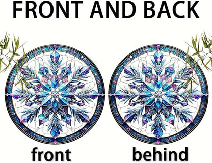Banax Snowflake Hanging Stained Glass for Windows,23cm/9 inch Hand-Painted Sun Catcher Garden Hangings Christmas Mother's Day, Valentine's Day Ornaments Festival Gift