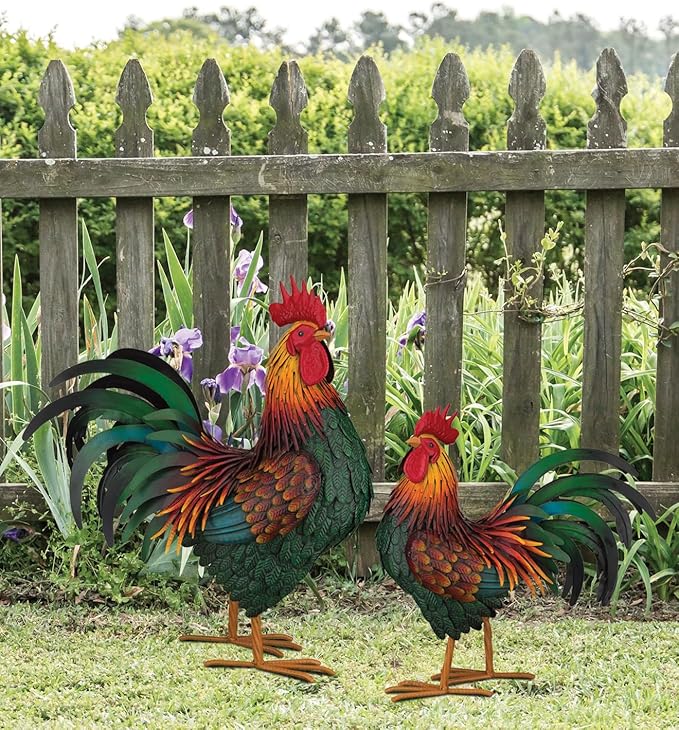 Regal Art & Gift Handcrafted Metal Rooster Statue, Weather-Resistant Farmhouse Yard Art, Garden Sculpture, Detailed Feather Design, Decorative Bird for Home & Garden, Rhode Island Red, 24.5" Height