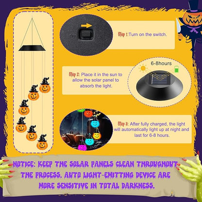GlikCeil Halloween Solar Wind Chimes 27.5Inch Halloween Decorations Outside Waterproof Hanging LED for Yard, Porch, Patio, Party, Color Changing Eyeballs Ghost Lights (Pumpkin)