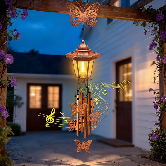 2 Pack Solar Butterfly Wind Chimes with Wind Catcher/Solar Decor Light to Create a Zen Atmosphere Suitable for Outdoor, Garden, Patio Decor Classic Bronze Wind Chimes as A Memorial Gift for Unisex