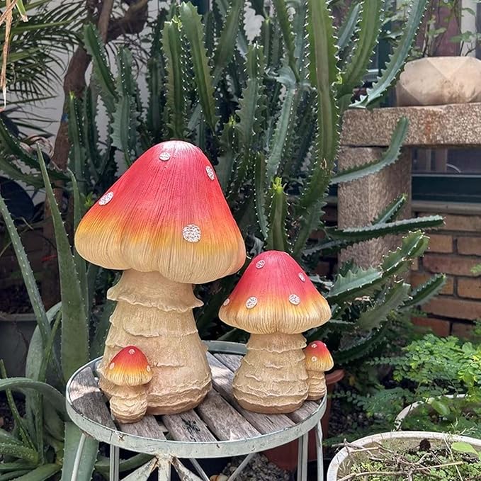 Mushroom Decor Fairy Garden Accessories - Outdoor Garden Decor 3pcs Mushrooms Ornament for Garden Decoration Garden Gnome's Favorite Mushroom Statues (3pcs Red)