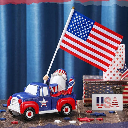 4th of July Garden Gnome Statues USA 250th Anniversary Table Decor Patriotic Resin Statues with American Flag Red White Blue Gnome Yard Figurine Centerpiece for Lawn Garden Patio Home Decor Gift