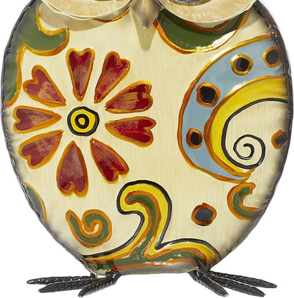 Deco 79 Metal Owl Decorative Garden Sculpture Indoor Outdoor Garden Statue with Floral Pattern, Outdoor Sculpture 8" x 4" x 11", Yellow