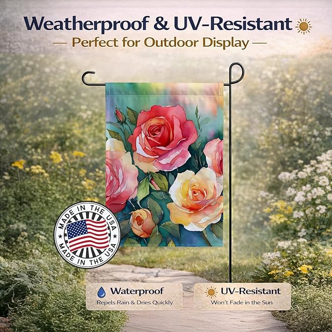 Caroline's Treasures Oklahoma Roses in Watercolor Garden Flag Mailbox Flag Decorative Yard Flag Banner Outside Patio Artwork Yard Flower Beds, Garden Size, Multicolor