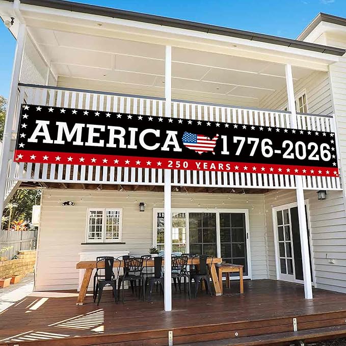 Probsin Large 250 Anniversary USA Banner 120" x 20" America 1776-2026 250 Years of Freedom American Map Black Patriotic Party Supplies Home Decorations for Outdoor, Indoor, Yard, Garden, Porch, Lawn