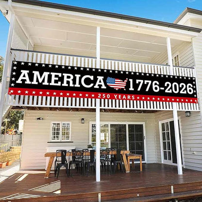 Probsin Large 250 Anniversary USA Banner 120" x 20" America 1776-2026 250 Years of Freedom American Map Black Patriotic Party Supplies Home Decorations for Outdoor, Indoor, Yard, Garden, Porch, Lawn