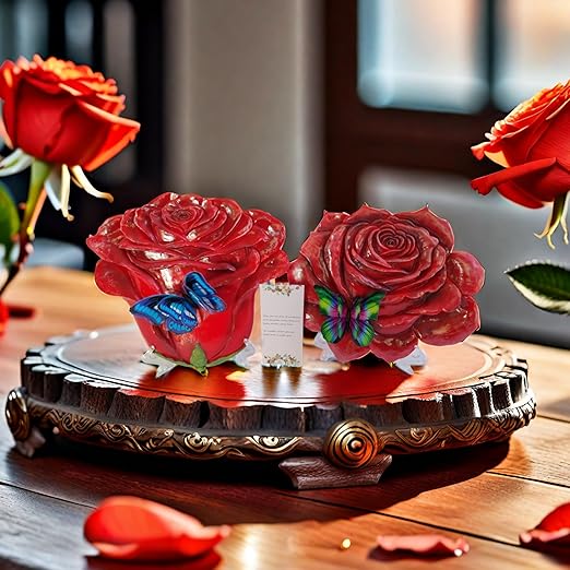 Simulated rose home decor gift - outdoor garden landscape flower stepping stone - rose for mothers, sisters, besties, grandmothers, and maternal grandmothers as a festive gift - 2-piece set, red