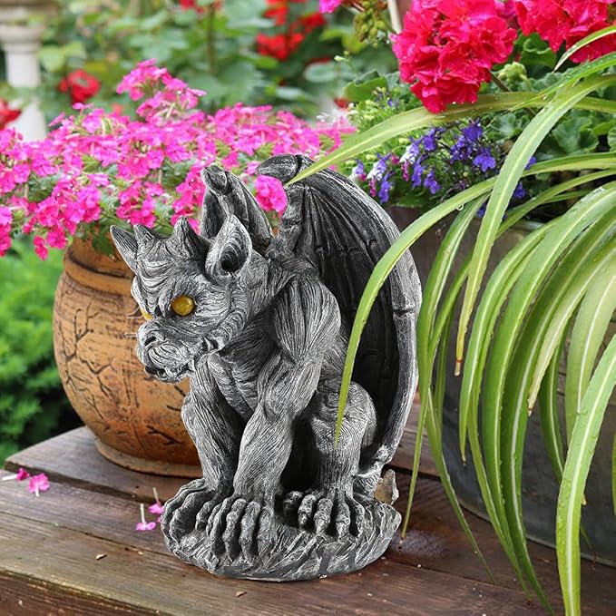 Large Winged Gargoyle Statue with Solar Lights Outdoor Gargoyle Statue Garden Guardian Sculpture Figurine Gothic Decor Gargoyle Monster Dragon Creep Scary Sculpture Patio Yard Lawn