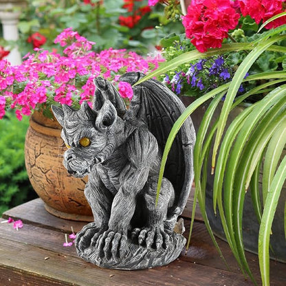 Large Winged Gargoyle Statue with Solar Lights Outdoor Gargoyle Statue Garden Guardian Sculpture Figurine Gothic Decor Gargoyle Monster Dragon Creep Scary Sculpture Patio Yard Lawn