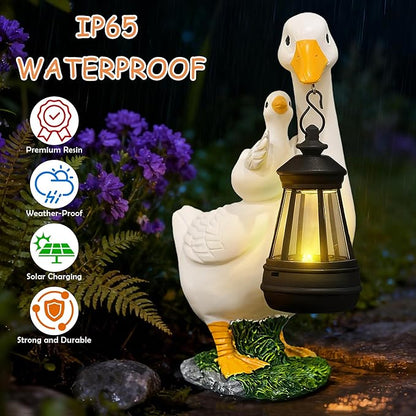 7.48" Small Goose Garden Statues Gifts,Outdoor Solar Goose Statue with Lantern Decoration Waterproof Figurine Lights for Outside Patio Yard Decor Lawn Ornaments Birthday Gifts for Grandma Mom Women