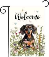 Floral Dachshund Garden Flag Spring Summer Yard Flag Flower Dog Garden Flags for Outside Small Outdoor Welcome Flags 12x18 Double Sided