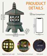 Nacome Solar Pagoda Garden Statues:15.7 inches Outdoor Waterproof Resin Zen Decor for Landscape Balcony Patio Porch Yard Ornament(Bronze)