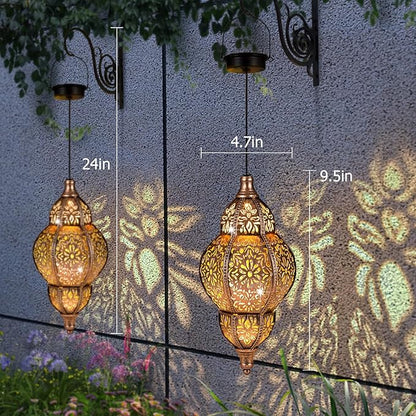 Hanging Solar Lantern Outdoor Decor, Moroccan Solar Lights for Outside Garden Decorations, Waterproof Solar Lanterns Garden Gifts for Mom, Women, Patio, Yard Ornament (Coppers)