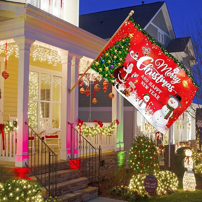 Christmas Flags 3x5 Outdoor Double Sided Merry Christmas Vacation Decorations New Year Yard Flags for Outside Xmas Santa Claus Snowman Holiday House Banner Decor