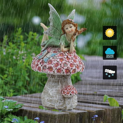Suyorpe Fairies for Fairy Garden - Fairy Outdoor Statue Solar Powered Resin Ornaments,Patio Lawn Yard Porch,Fairy Figurines for Home Garden Gifts,8.66 inches Tall