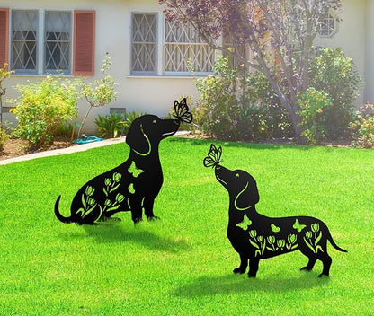 Dachshund Metal Decorative Garden Stakes for Memorial Yard Art, Lawn Ornaments,Outside, Patio, Outdoor Decor, Garden Decorations 2 PCS