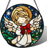 Stained Glass Window Hanging Jesus Cute Angel Large 15" - White Angel Suncatcher Door Garden Sun Catcher Home Decor Birthday Christmas for Mom Men Woman Nana Friend Girl