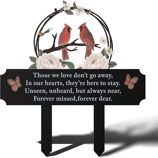Double-Sided Memorial Stake for Cemetery, Cardinal & Peony Grave Markers for Humans, Metal Cemetery Decorations for Grave, Sympathy Gifts for Loss of Mom, Dad, Loved One, Weatherproof 13.5x10.5