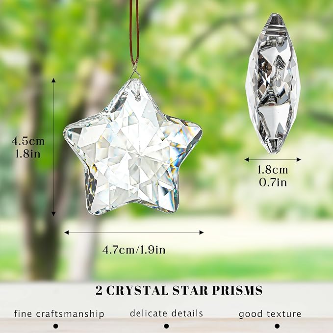 H&D HYALINE & DORA 2 Pcs 2" Crystal Sun Catcher Prisms for Windows Star Chandelier Crystals Clear Hanging Crystals for Patio,Chandelier,Garden Decoration