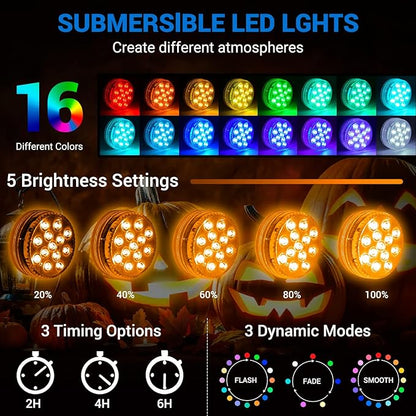 LOFTEK Submersible LED Lights with Remote, 13 LED Pool Lights for Inground Above Ground Pool with Magnets &Suction Cups,16 Color Changing Underwater Light for Ponds Battery Operated, 2 Pack