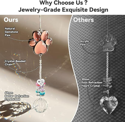 Dog Memorial Gifts for Loss of Dog, Pet Memorial Gifts for Dogs, Thoughtful Bereavement Remembrance Crystal Suncatcher with Sympathy Card (Purple Red)
