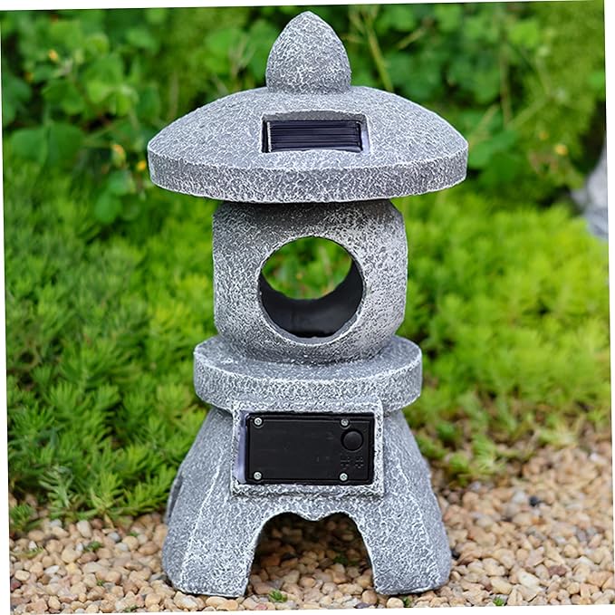 Pagoda Garden Statue, Japanese Pagoda Statues, Waterproof Solar Lantern, 5.1x5.3x10.2 inch Decorative for Garden Yard Lawn Balcony, Patio, Porch