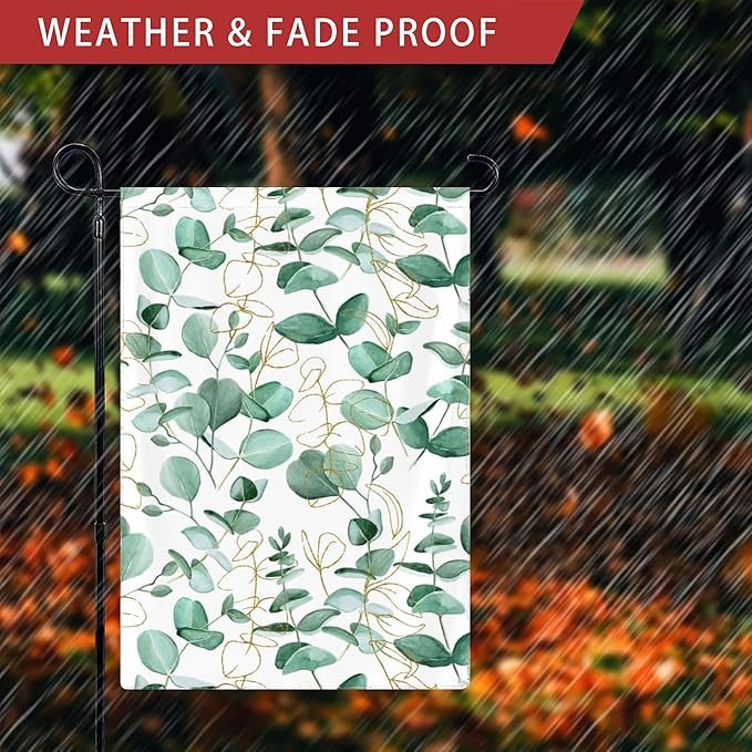 Eucalyptus Gold Branches Garden Flag Vertical Double Sided 12x18inch Small Spring Sunmer Garden Flag for Outside Farmhouse Seasonal Holiday Yard Decor
