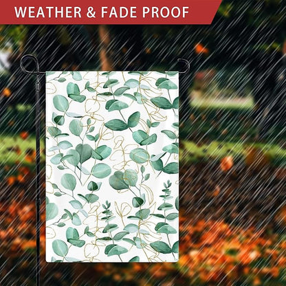 Eucalyptus Gold Branches Garden Flag Vertical Double Sided 12x18inch Small Spring Sunmer Garden Flag for Outside Farmhouse Seasonal Holiday Yard Decor