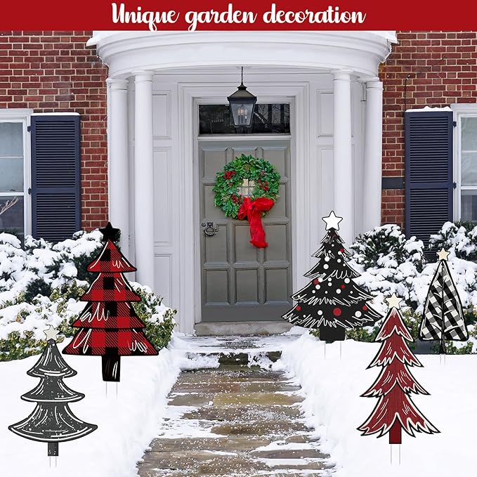 5 PCS Christmas Tree Yard Signs - Outdoor Lawn Sign Decorations with Stakes for Xmas Winter Party Porch Lawn Walkway Decor