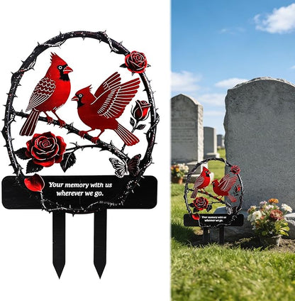 Lodou Graves Cemetery Decorations,Cardinals Memorial Grave Markers for Cemetery Memorial Stakes Metal Grave Decorations,Outdoor Outside Yard Garden (Red Bird)