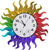 Garden Outdoor Clocks with Thermometer and Hygrometer Combo, Silent No-Ticking Outdoor Wall Rainbow Clocks, Waterproof Outdoor Clocks Vintage Copper Sun, 18.5 Inch