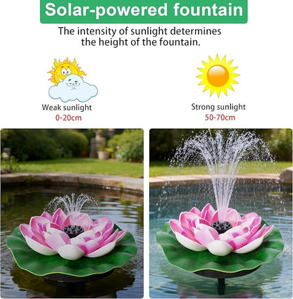 Solar Fountain Pump, 2W Solar Bird Bath Fountain with 7 Spray Nozzles & Detachable Lotus Design, Floating Solar Water Pump for Garden, Pond, Patio, Pool, Outdoor Decor