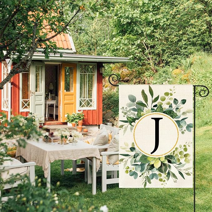 AVOIN colorlife Monogram Letter J Floral Garden Flag 12x18 Inch Double Sided Outside, Family Last Name Initial Yard Outdoor Decoration